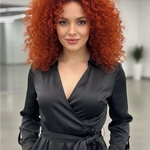 Notice size Medium Chic Black Satin Wrap Dress